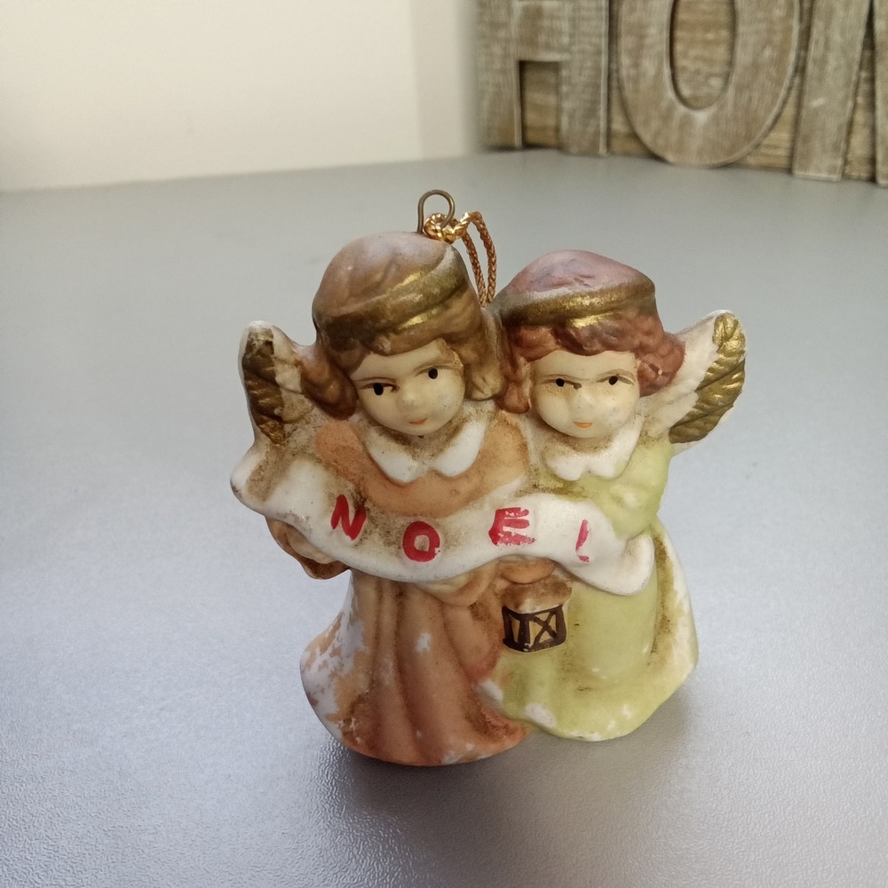 Ceramic Angel Duo Ornament NOEL Christmas Holiday‎ Figurine